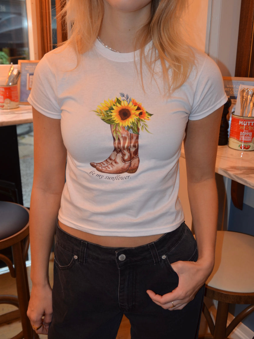 "Be my sunflower" baby tee - Hvid