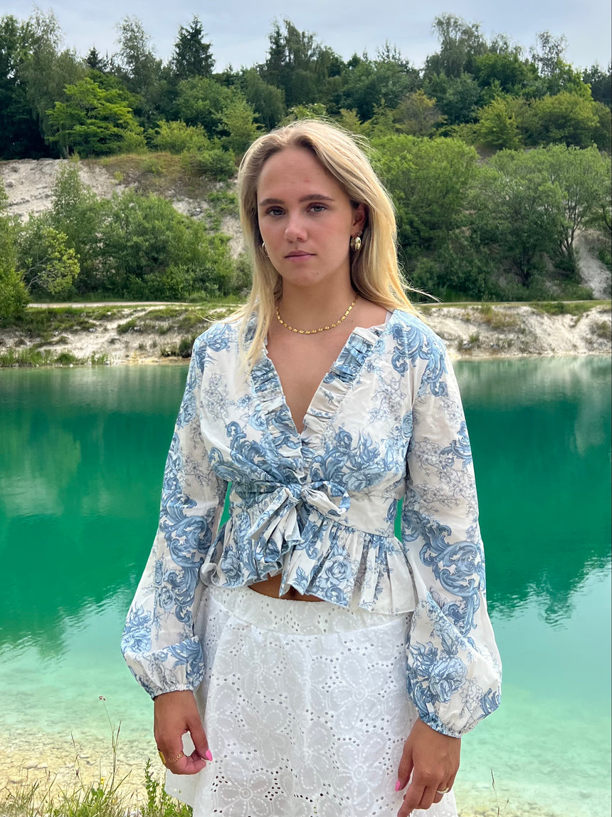 Agathe bluse - hvid/blå