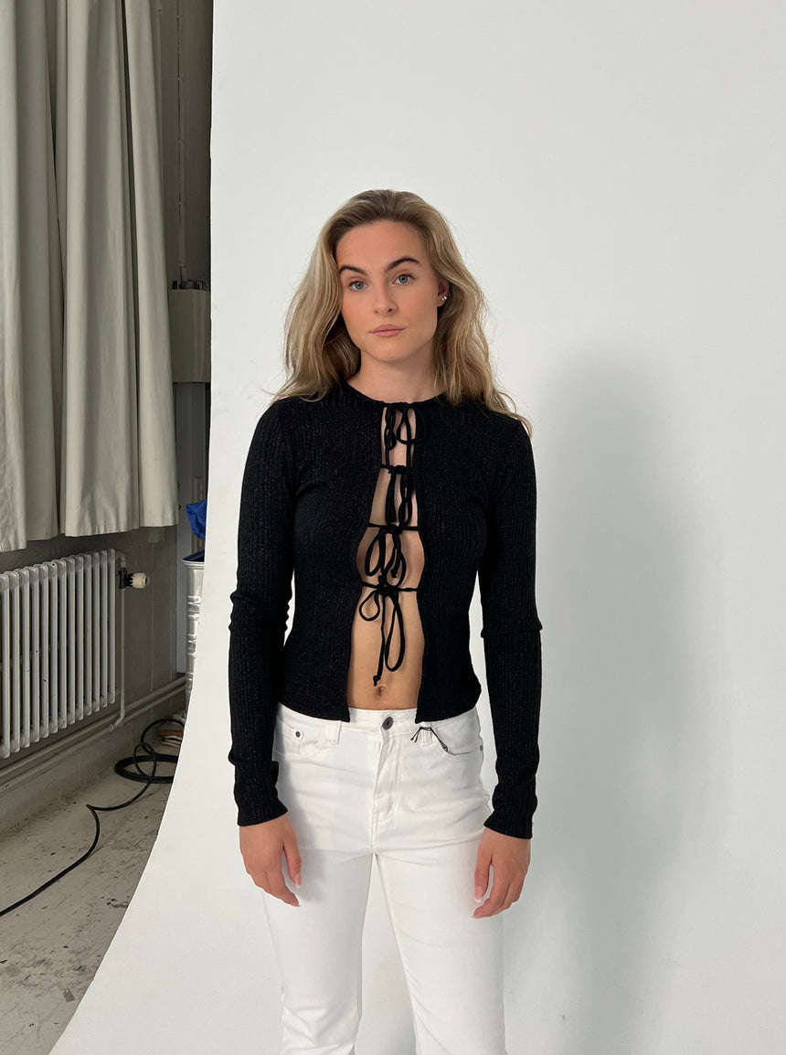 Louis rib knit glitter bluse - Sort