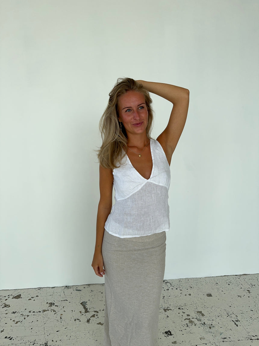 Emina hør top - Hvid