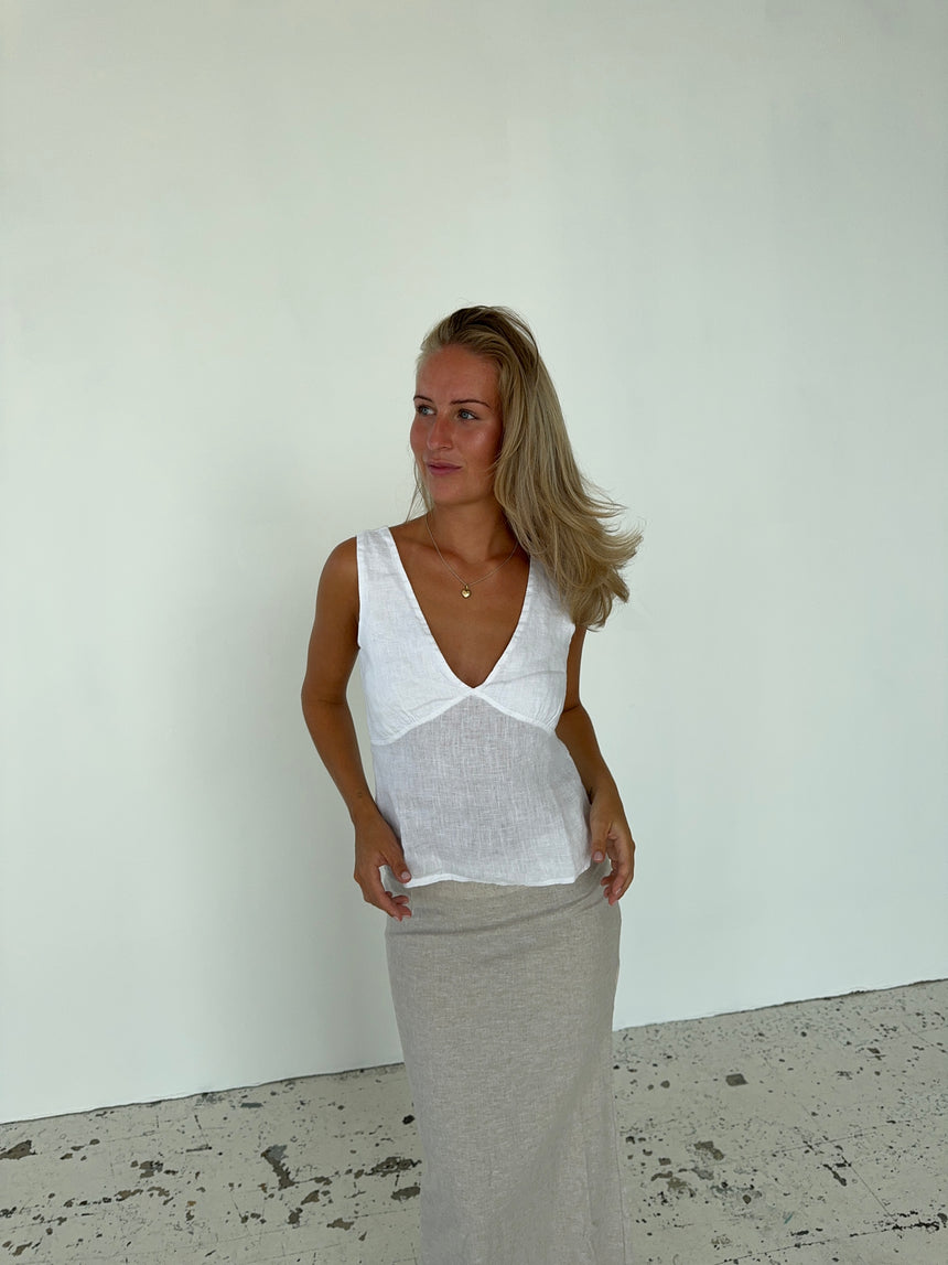 Emina hør top - Hvid