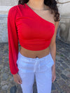Samira one shoulder bluse - rød