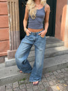 Alaia lavtaljet jeans med lyn detalje - Lys denim