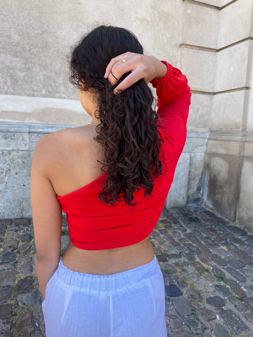 Samira one shoulder bluse - rød