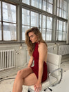 Lorraine halterneck glitter kjole - Rød