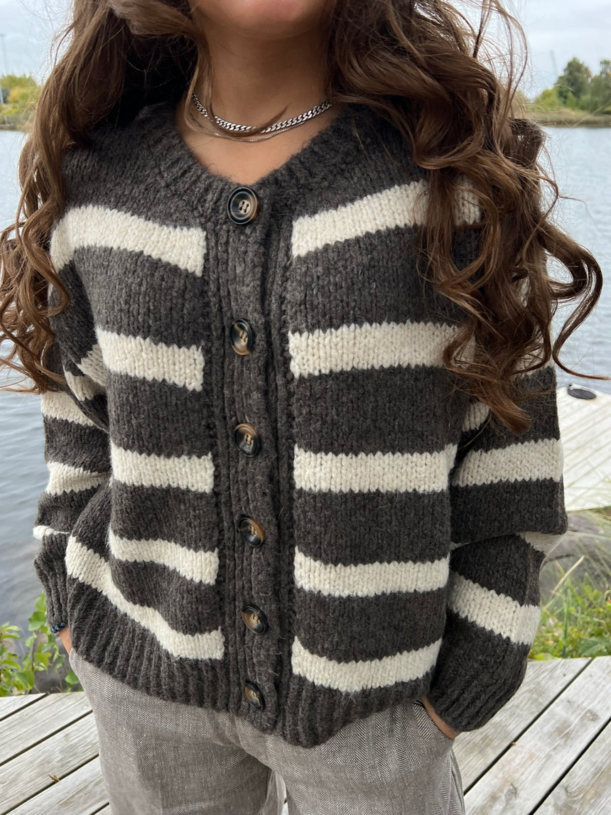 Flavia cardigan med striber- Brun/off white