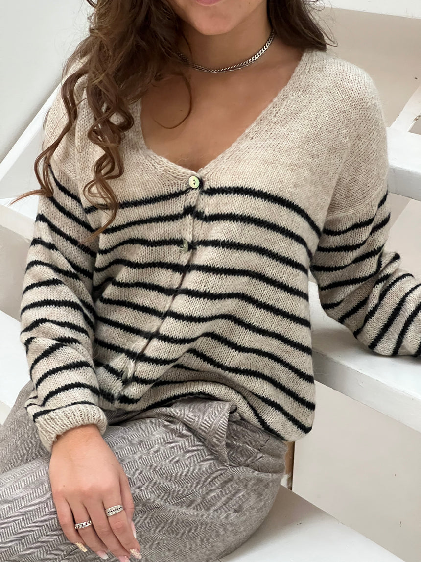 Stephanja cardigan - Beige med sorte striber