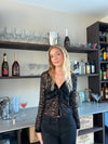 Isamara blonde bluse med velour - sort