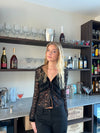 Isamara blonde bluse med velour - sort