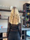 Isamara blonde bluse med velour - sort