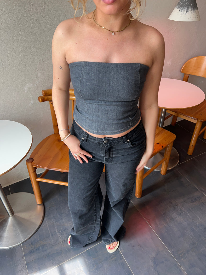 Malina denim top - Mørkegrå