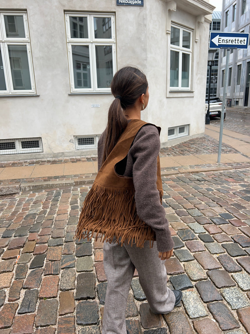 Western ruskindstaske med frynser - Brun