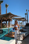 Oliviana bandeau bikini med mønster - Blå/hvid