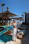 Oliviana bandeau bikini med mønster - Blå/hvid