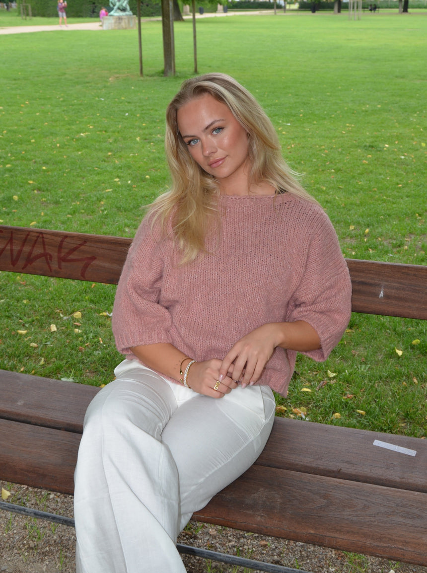 Hedvig striktrøje med korte ærmer - Lyserød