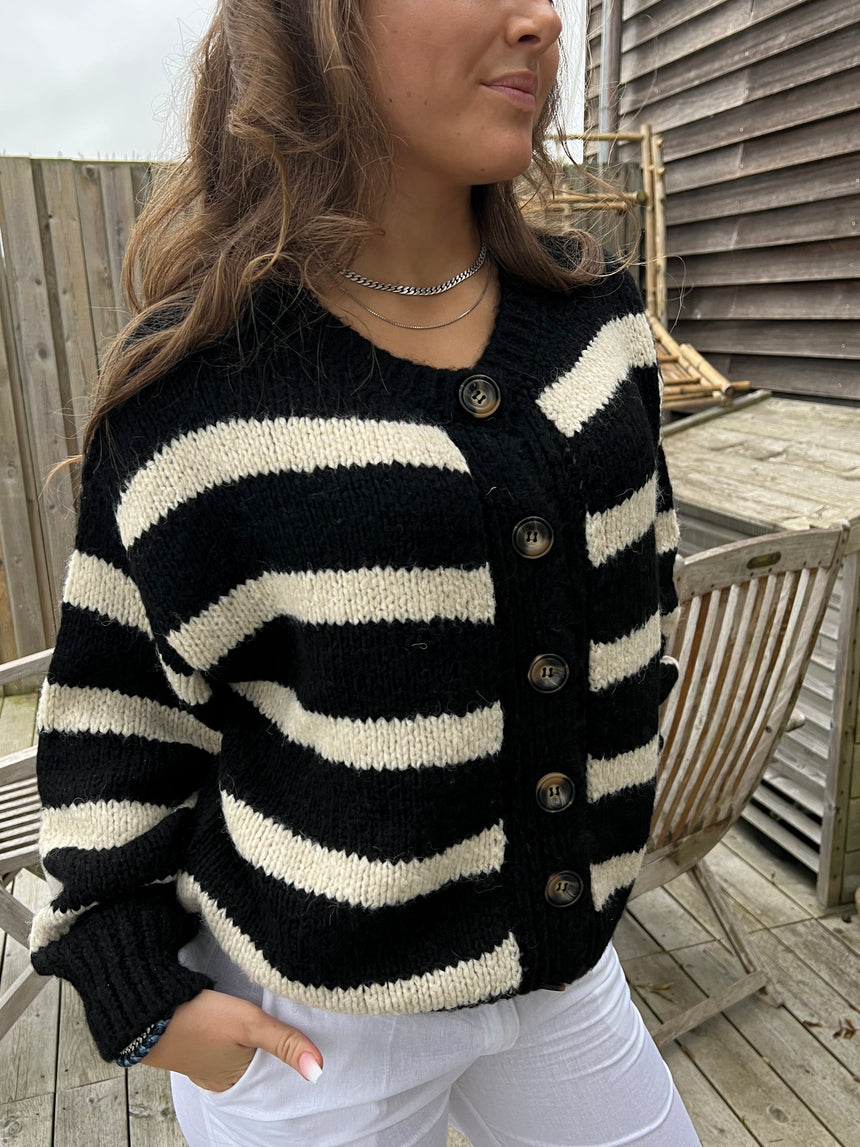 Flavia cardigan med striber - Sort/off white
