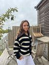 Flavia cardigan med striber - Sort/off white