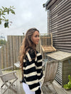 Flavia cardigan med striber - Sort/off white