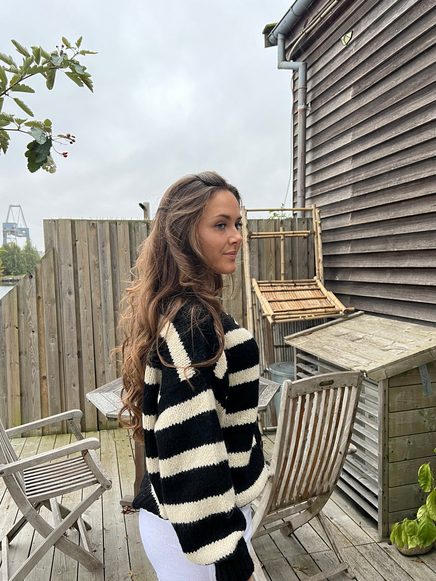 Flavia cardigan med striber - Sort/off white