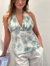 Alexandrine satin top - Turkis
