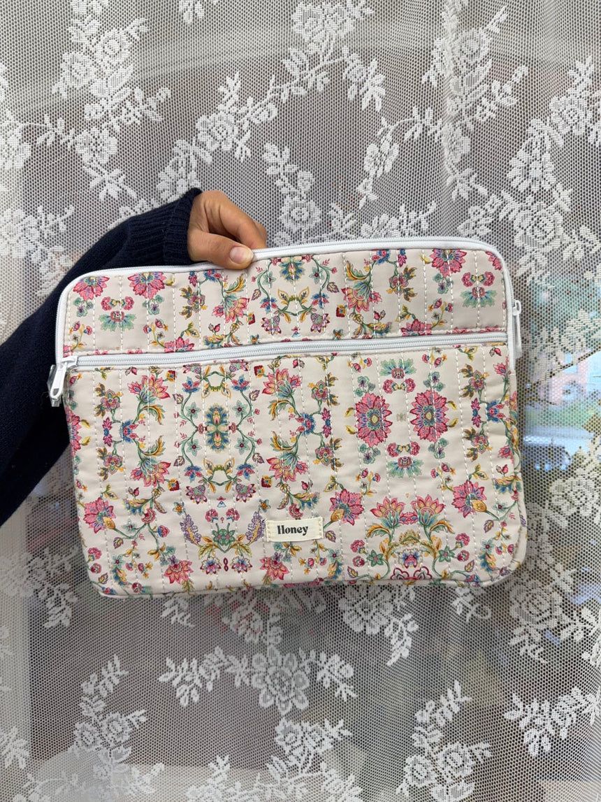 Honey computer sleeve - Off white med blomster