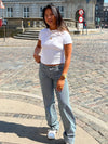 Milena stribede lavtaljede jeans - Sort