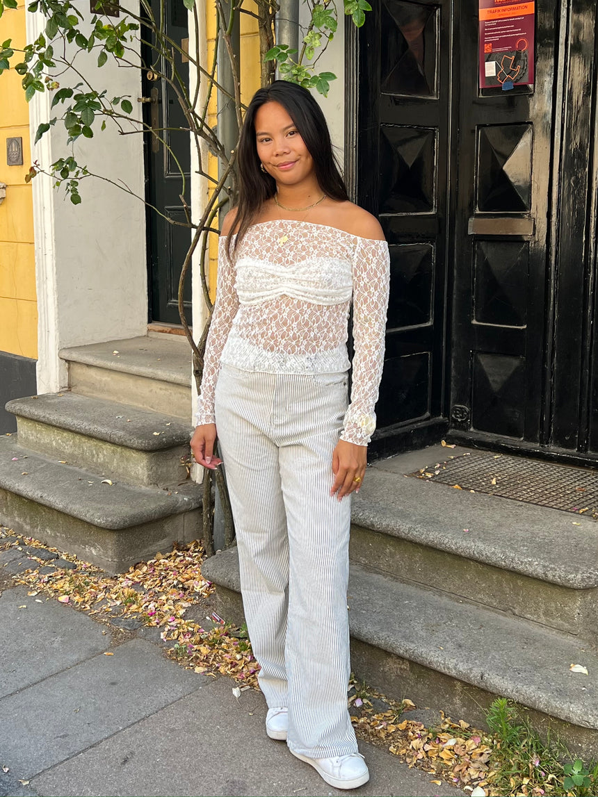 Elsa stribede jeans - Hvid