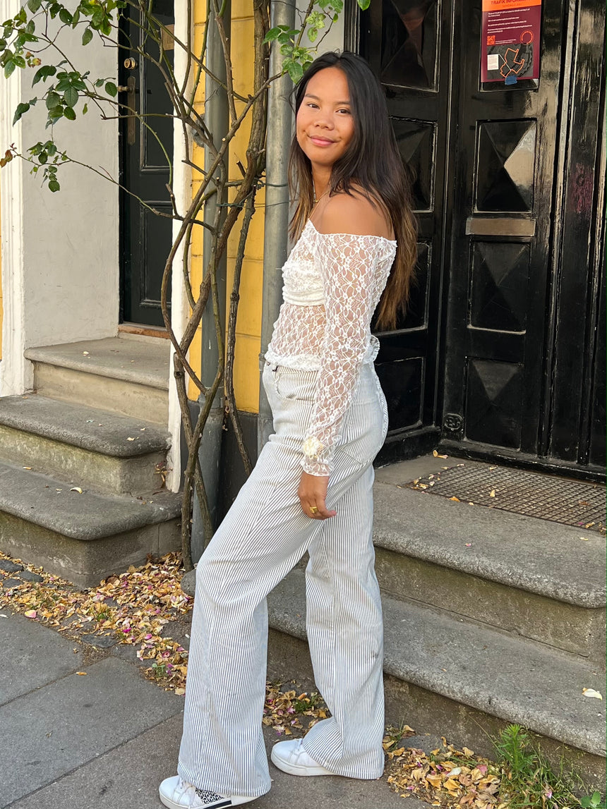 Elsa stribede jeans - Hvid