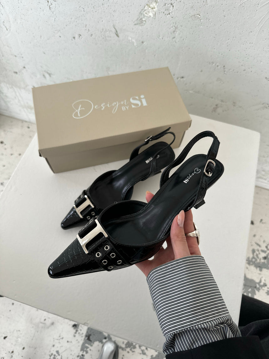 Nida slingback stiletter med spænde - Sort