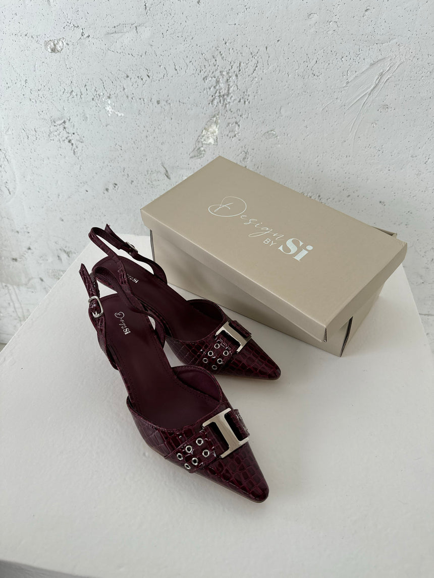 Nida slingback stiletter med spænde - Vinrød