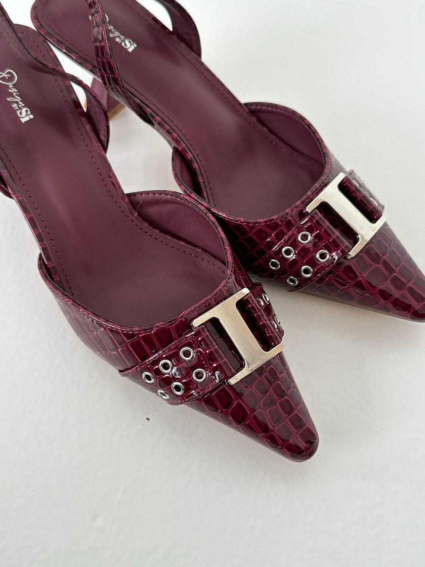 Nida slingback stiletter med spænde - Vinrød