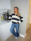 Margoth polo strik med striber - Hvid/navy