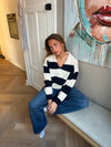 Margoth polo strik med striber - Hvid/navy