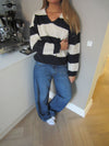 Margoth polo strik med striber - Hvid/navy