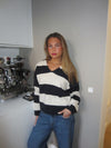 Margoth polo strik med striber - Hvid/navy