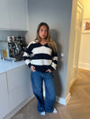 Margoth polo strik med striber - Hvid/navy