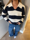 Margoth polo strik med striber - Hvid/navy