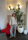 Selene polo bluse med striber - Off white/navy