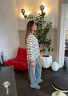 Selene polo bluse med striber - Off white/navy