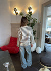 Selene polo bluse med striber - Off white/navy