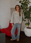 Selene polo bluse med striber - Off white/navy