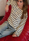 Selene polo bluse med striber - Off white/navy