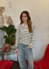 Selene polo bluse med striber - Off white/navy