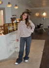 Selene polo bluse med striber - Off white/rød