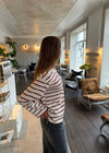 Selene polo bluse med striber - Off white/rød