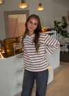 Selene polo bluse med striber - Off white/rød