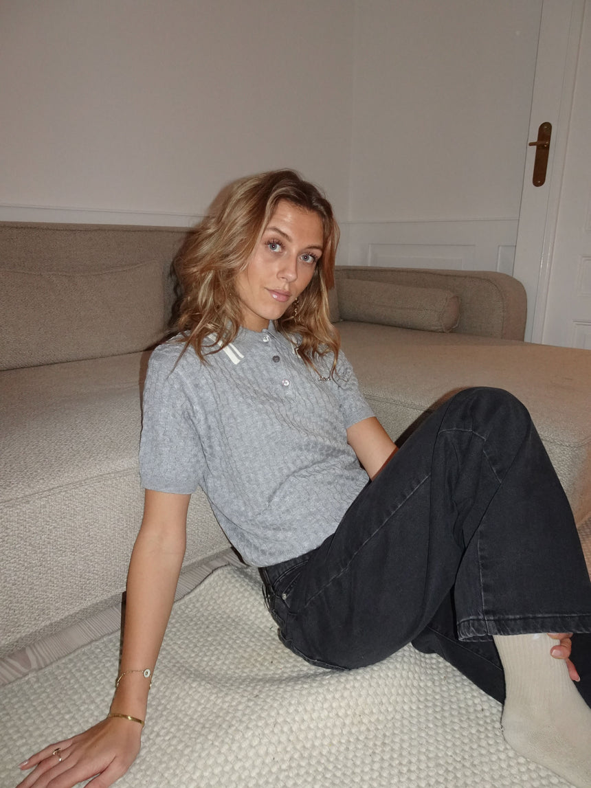 Leontine kabelstrikket polo - Grå