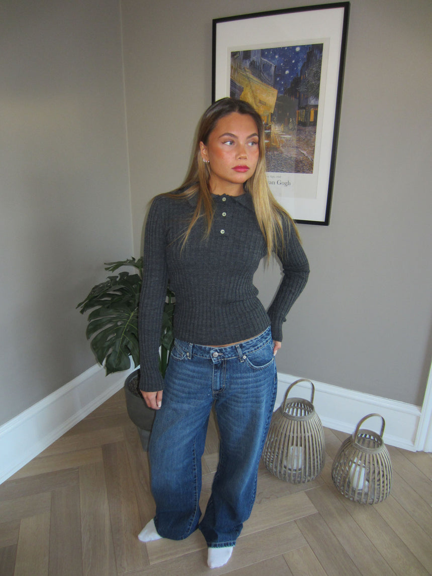 Sandra strikket polo - Mørk grå