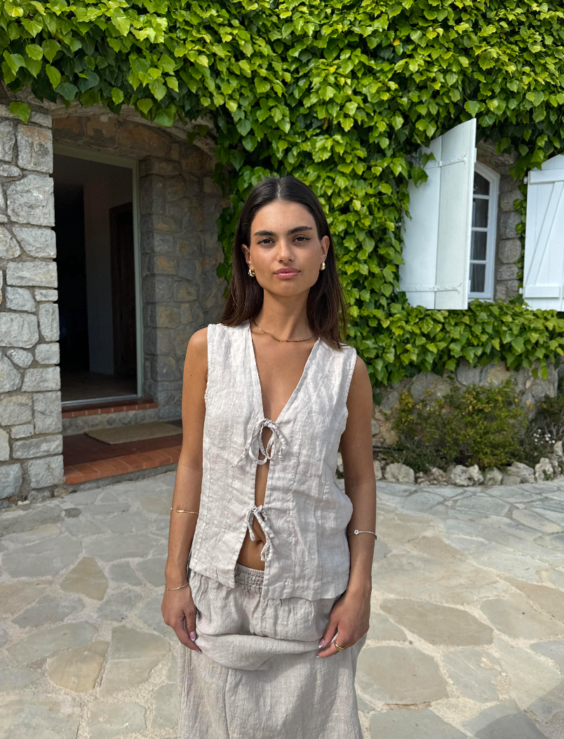 Anouska hør top - Beige