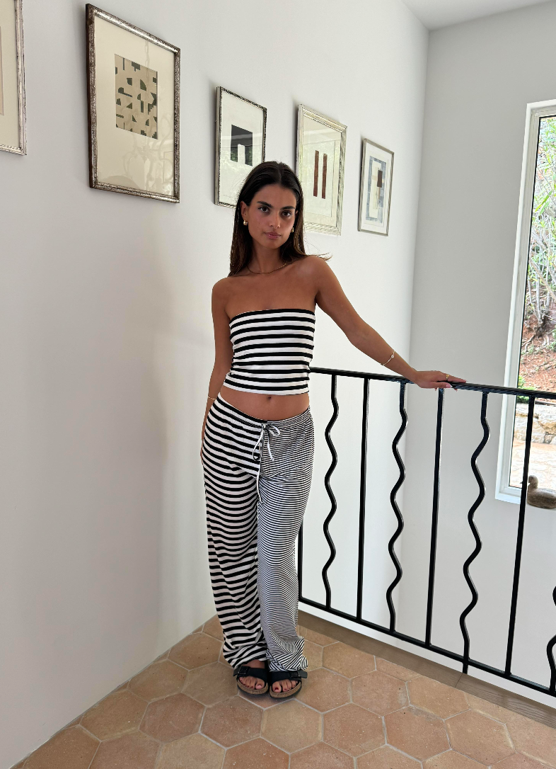 Manya tube top med striber - Sort/hvid